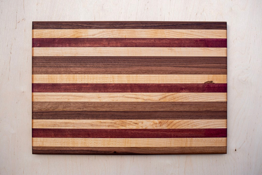 Edge grain maple, walnut and purple heart