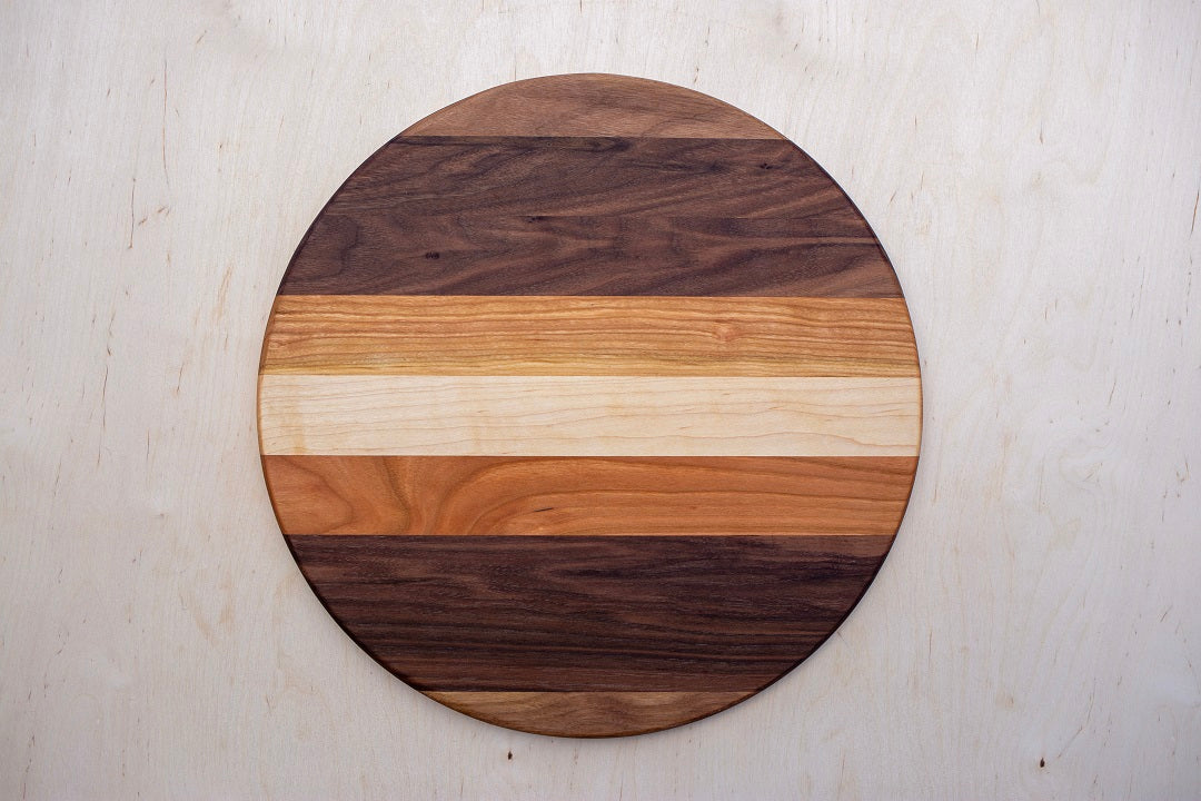 14.5” circlex.75- Edge grain cherry, walnut, maple