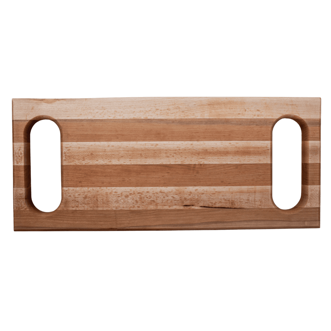 10x23x1.5” Edge grain cherry and maple with handles routed into each end