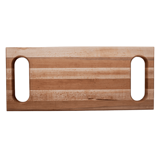 10x23x1.5” Edge grain cherry and maple with handles routed into each end