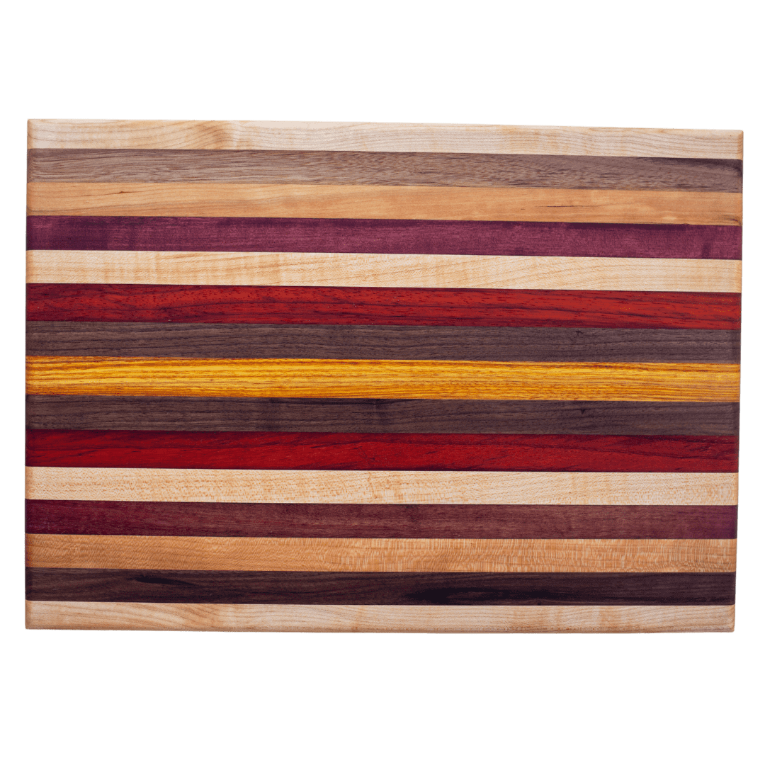 12.5x18x.75- Edge grain cutting or serving board mixed exotic and domestic hardwoods