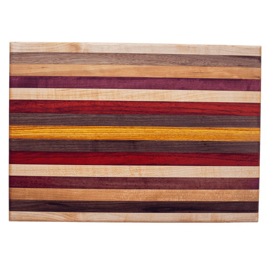 12.5x18x.75- Edge grain cutting or serving board mixed exotic and domestic hardwoods