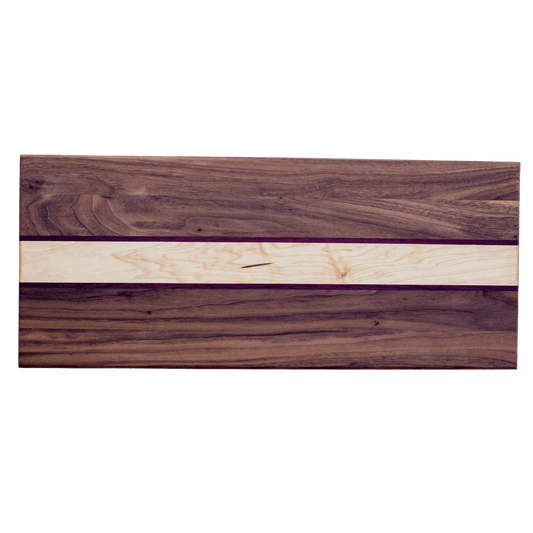 9x21x.75- edge grain walnut, maple and purple heart