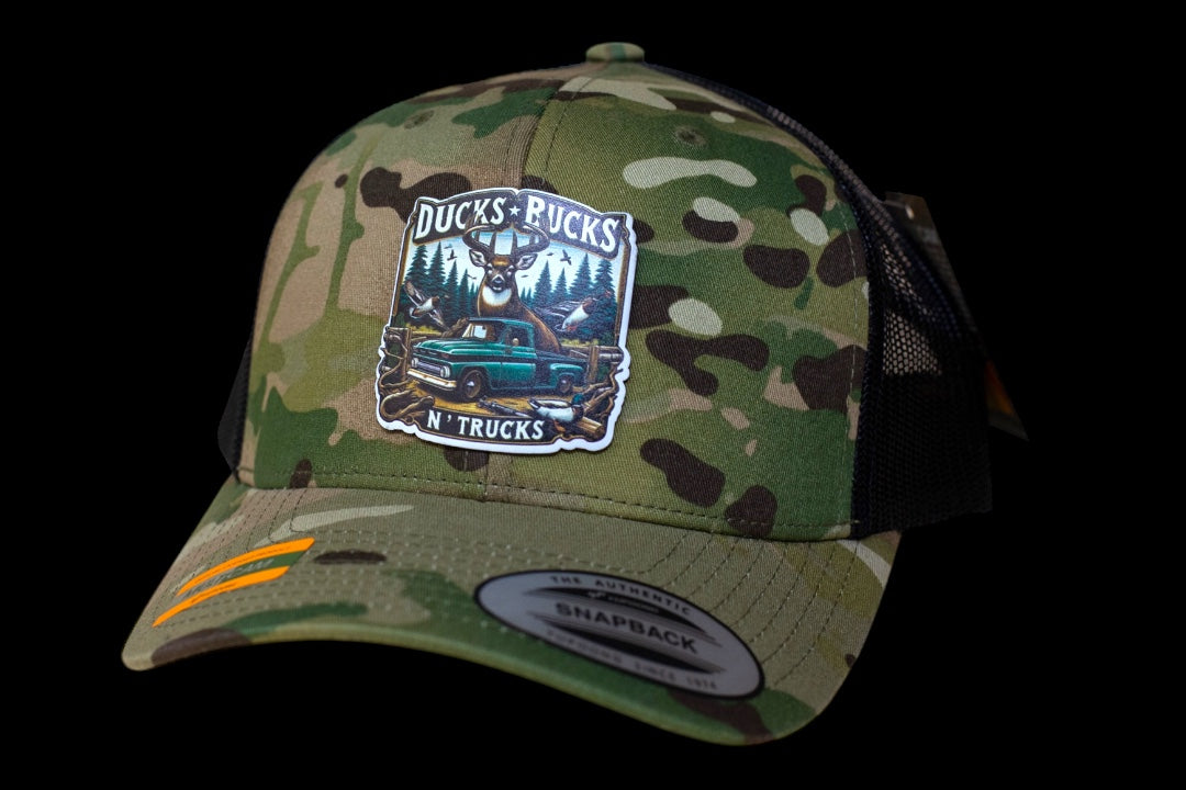 UV printed Ducks Bucks n Trucks patch with hat