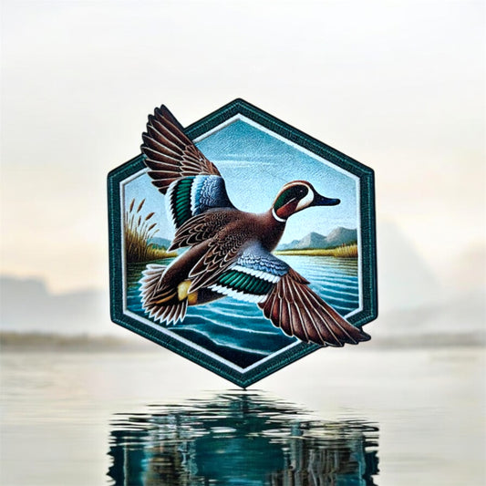 UV Printed flying mallard patch hex with hat