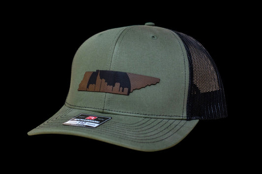Nashville Skyline laser engraved leatherette patch with hat