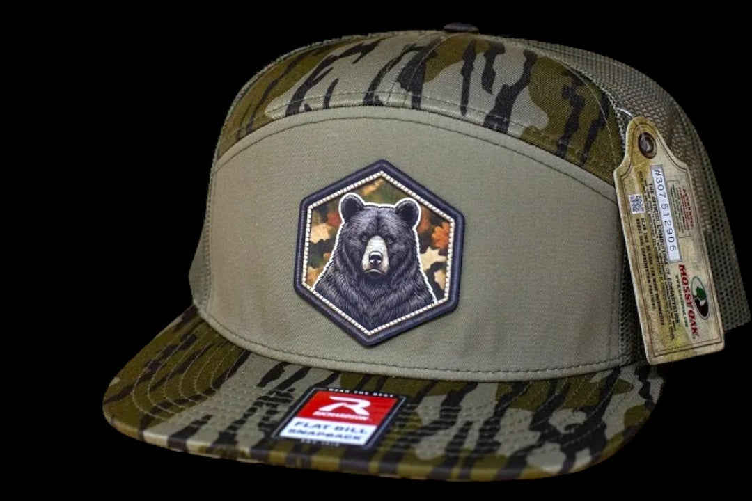 UV printed Black Bear leatherette patch with hat